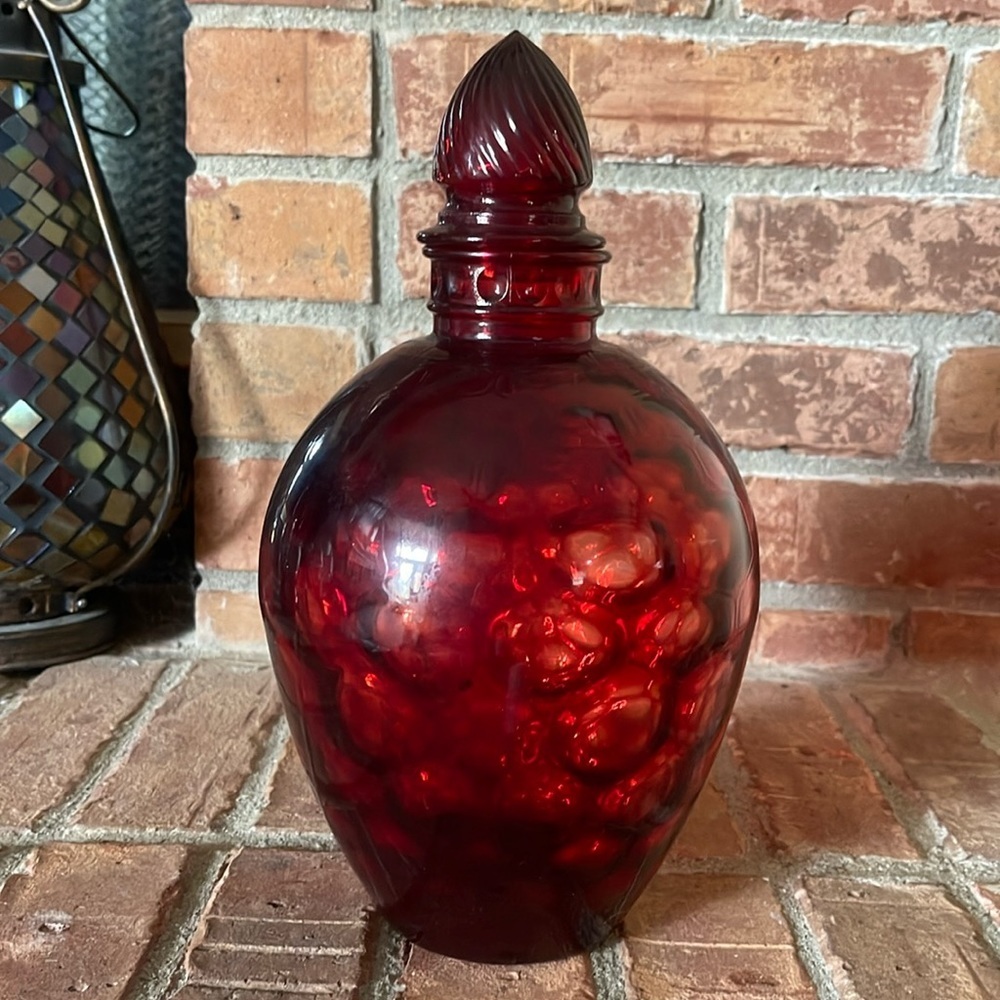 Vtg Wheaton Red Ruby Honeysuckle Pattern Apothecary Decanter Bottle w/ Stopper